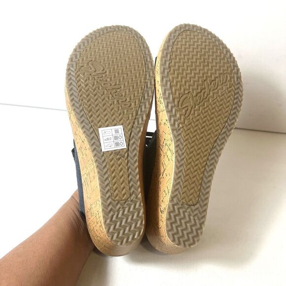 Skechers Luxe Foam Wedge Women's 11 Blue Fabric Sandals Sling Back Open Toe NEW - Picture 10 of 12